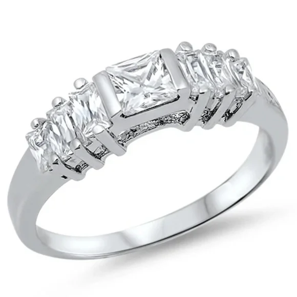 ☆TATIANA☆ Silver 925 Bold Princess Cut RingCR0491 Jewelry | Sterling Silver Princess Cut Cz Ring Regal Sparkle